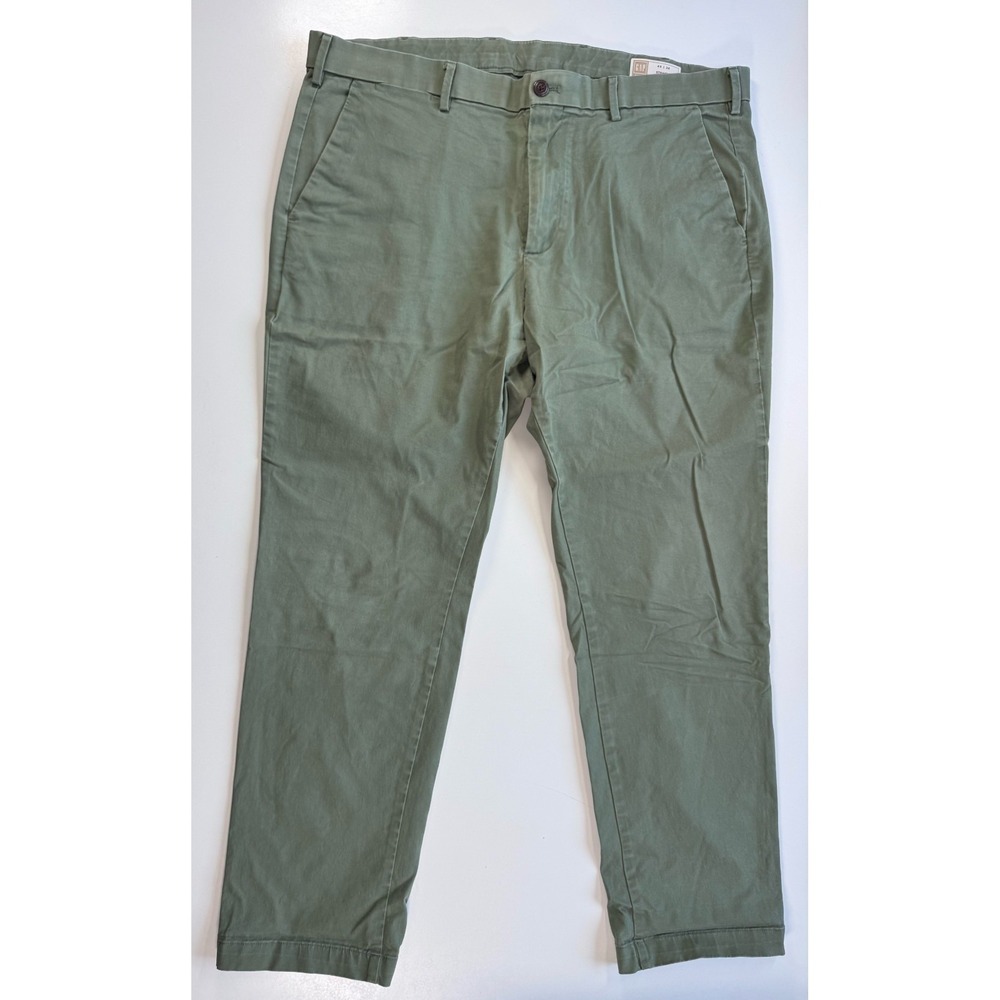 GAP Straight Performance Chino Pants Mens 40x31 Green Solid Flat Front